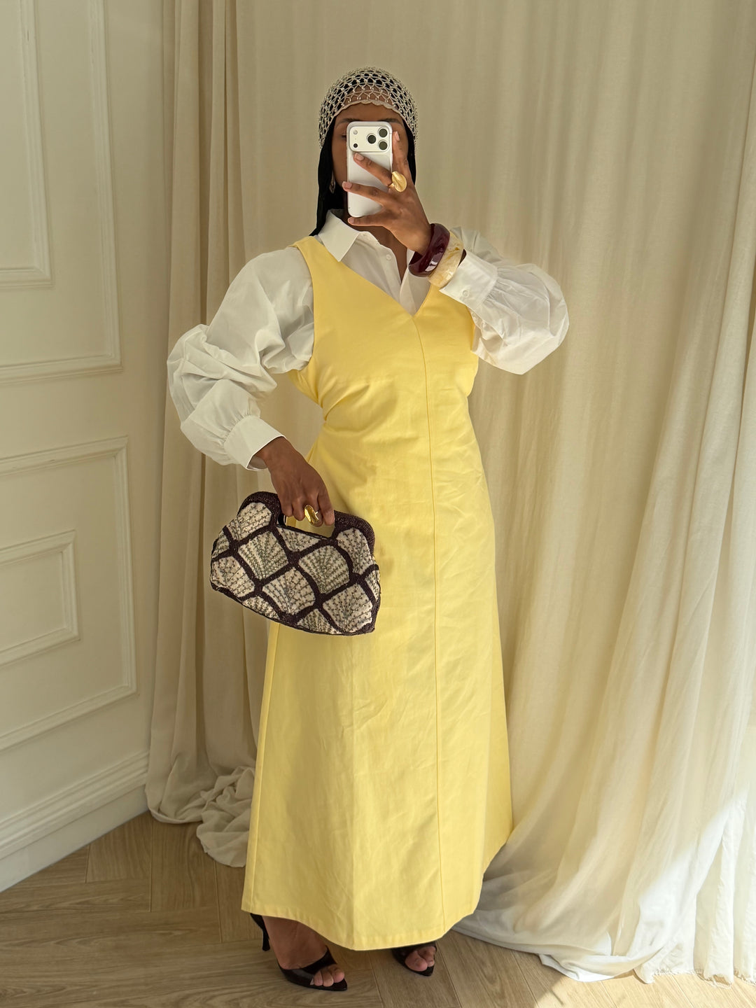 ROBE DENIM SANS MANCHE JAUNE