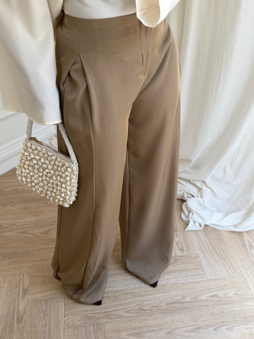 PANTALON LARGE FLUIDE TAUPE