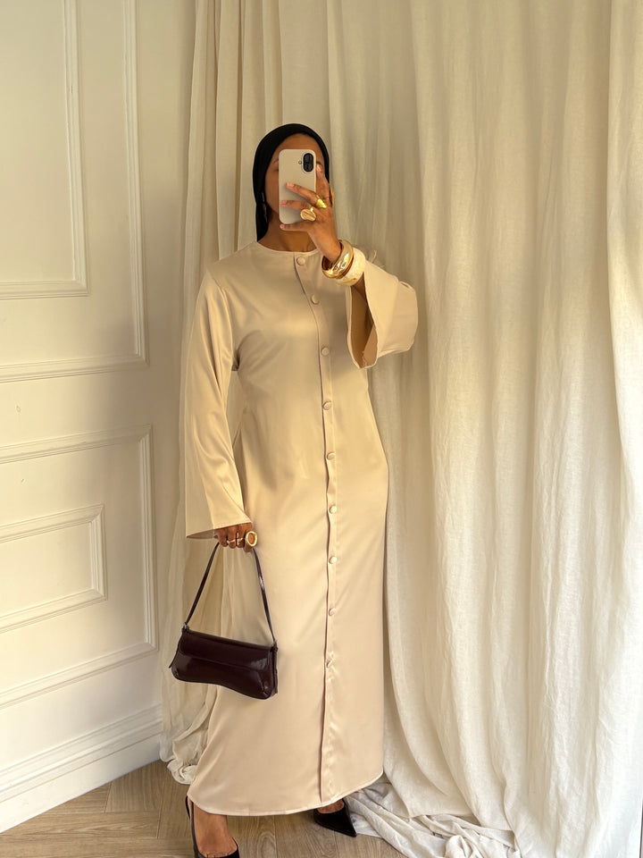 ROBE BOUTONS SATINÉ BEIGE