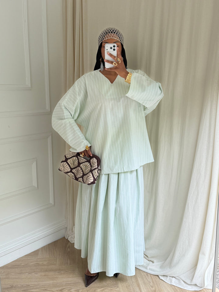 ENSEMBLE JUPE À RAYURES BLEU