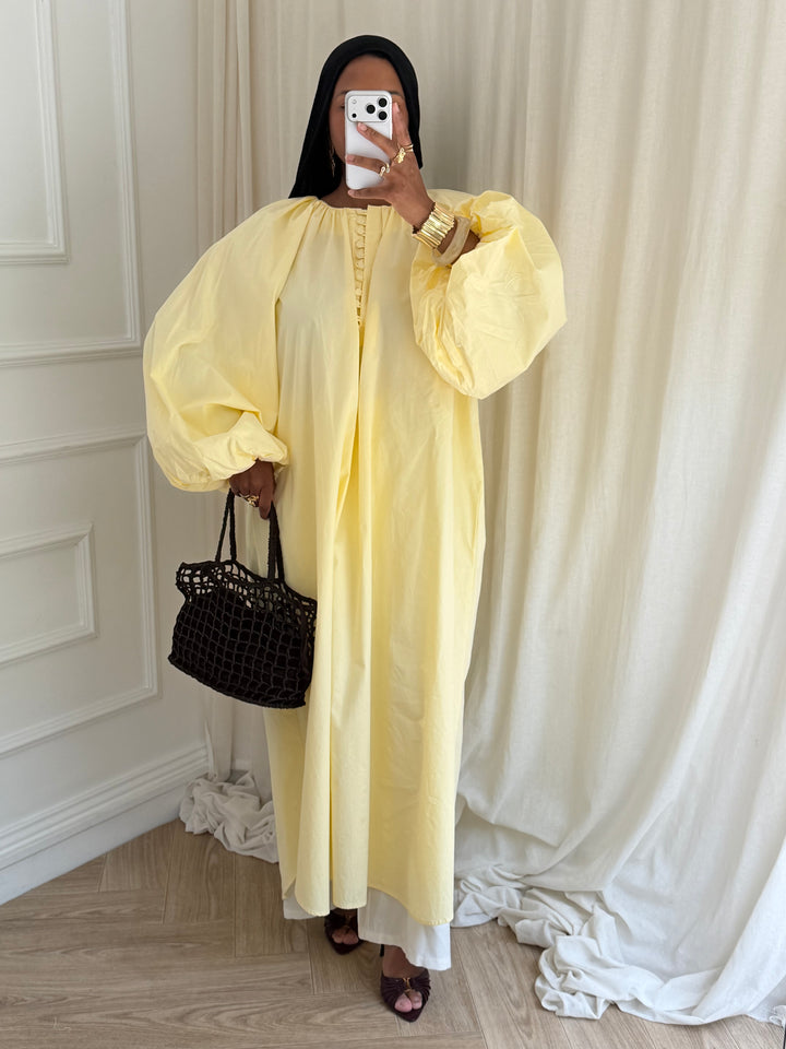 ROBE COTON FENTE MANCHES BOUFFANTES AVOCAT