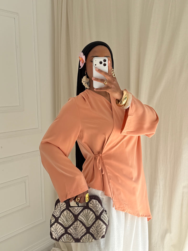 BLOUSE SATIN CACHE CŒUR SUMMER SAUMON