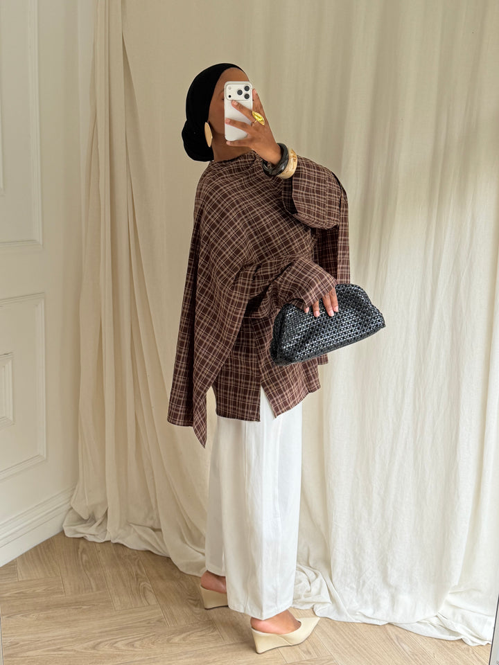 BLOUSE CARREAUX AVEC CAPE COFFEE