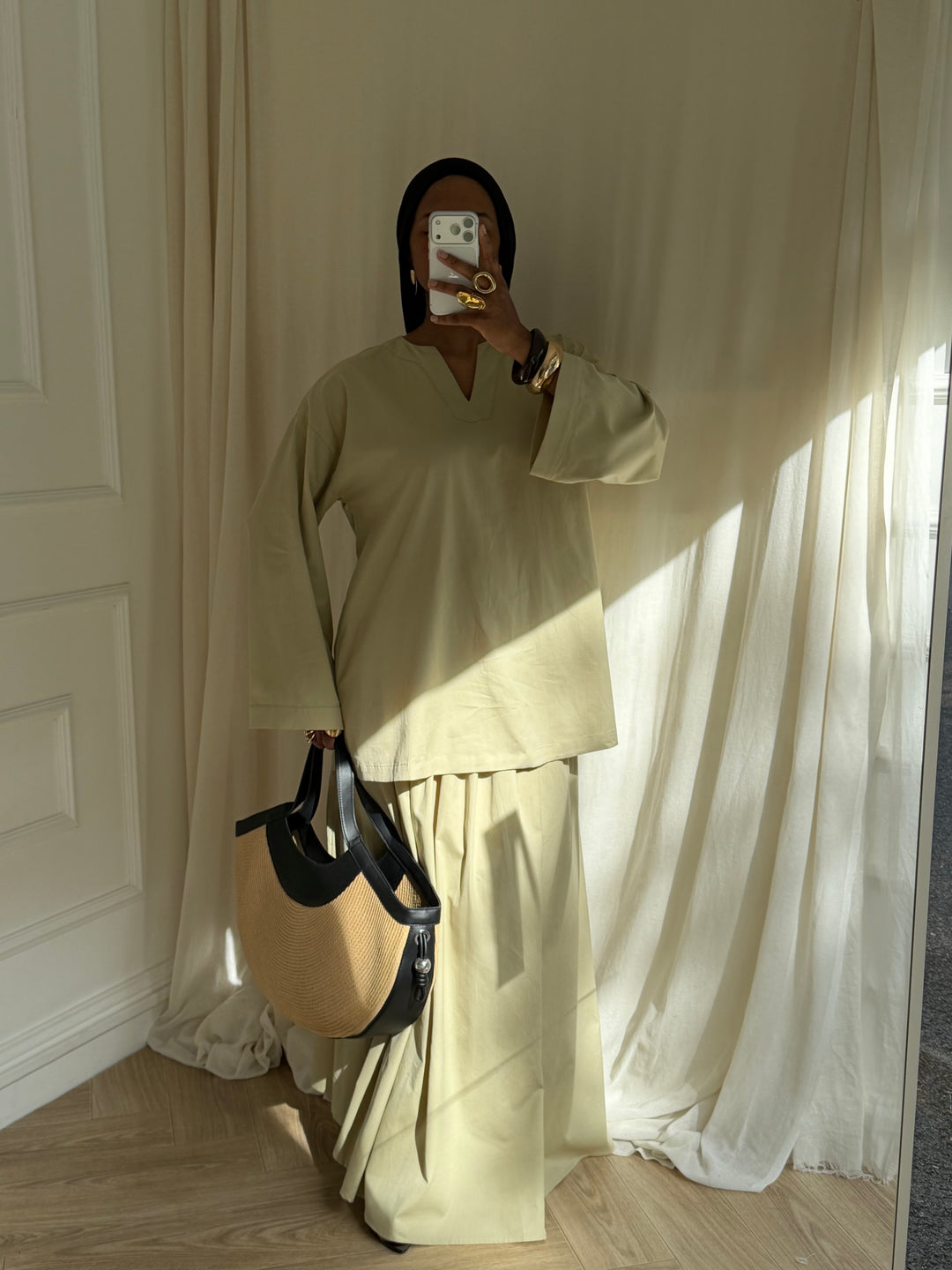 ENSEMBLE JUPE RIM VERT AMANDE