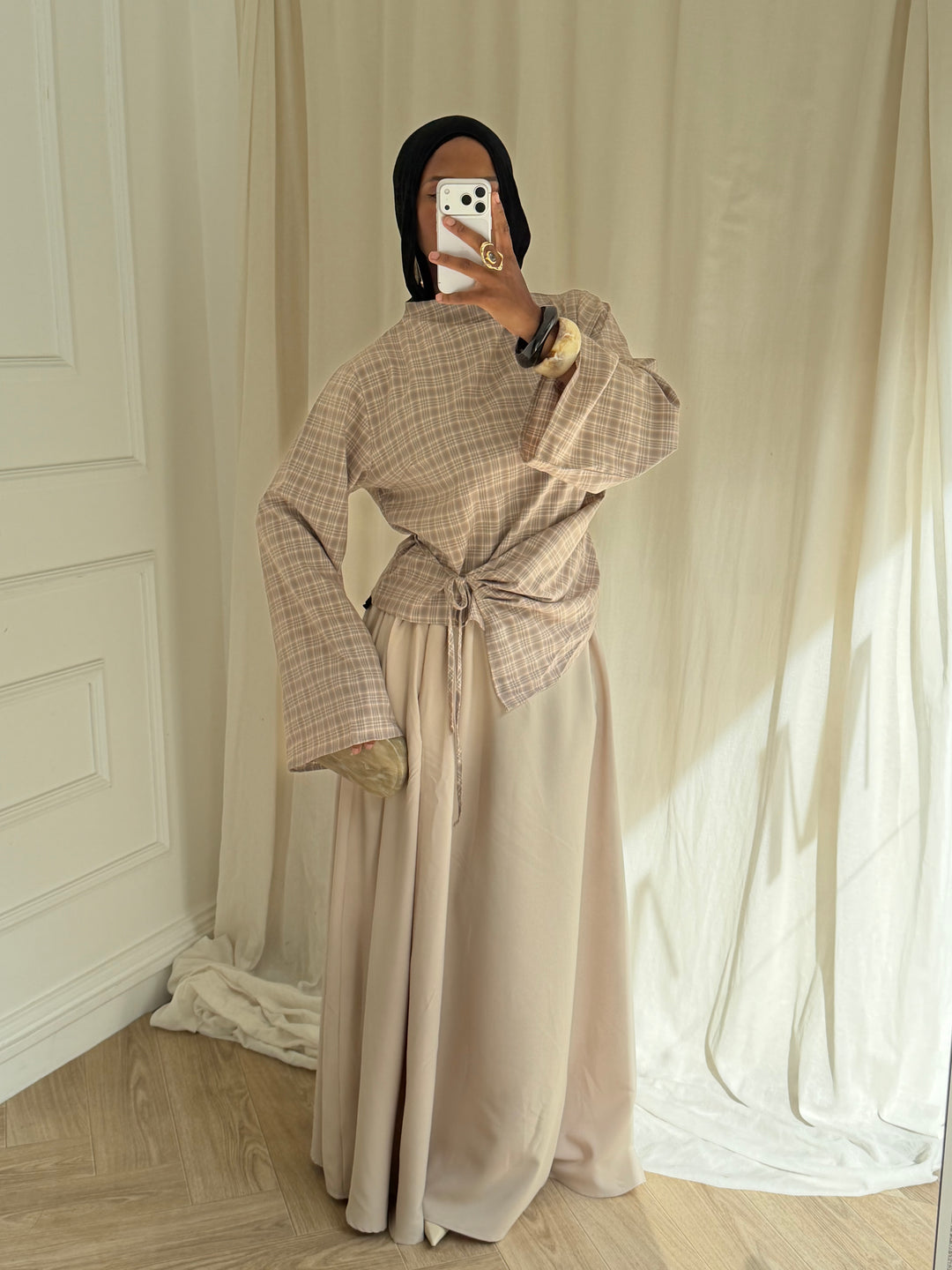 ENSEMBLE JUPE A CARREAUX BEIGE