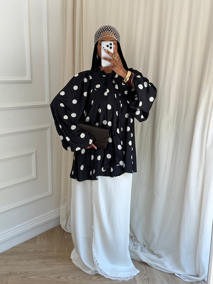 BLOUSE COL CLODINE A POIS NOIRE