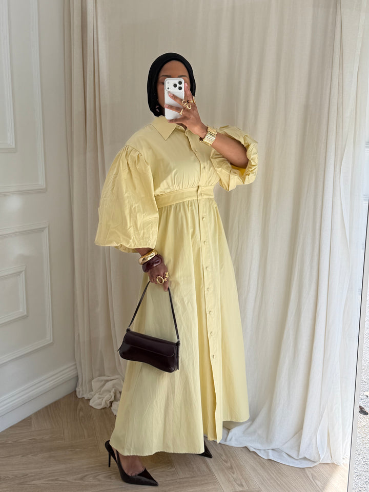 ROBE MANCHE BALLON JAUNE