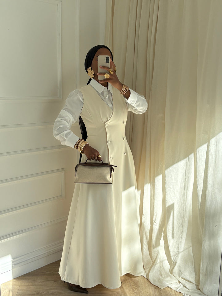 ROBE TAILLE SANS MANCHE CRÈME