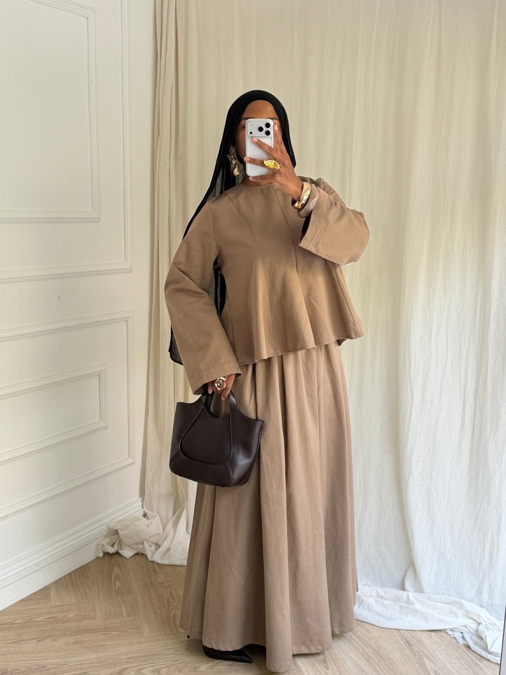 ENSEMBLE JUPE COTON TAUPE