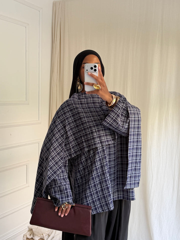 BLOUSE CARREAUX AVEC CAPE BLUE
