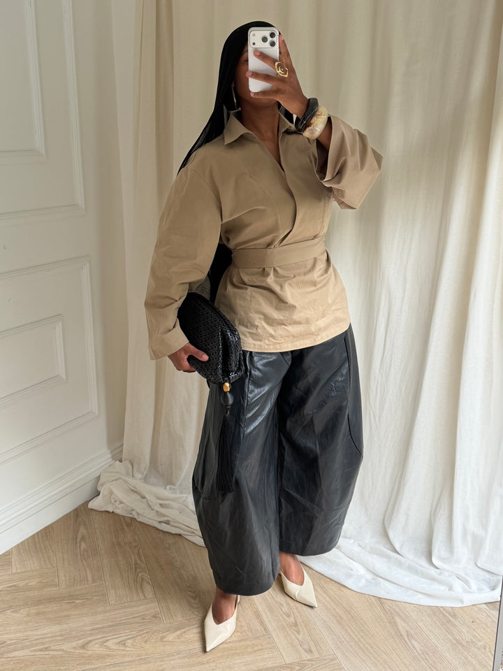 PANTALON BAREL FAUX CUIR