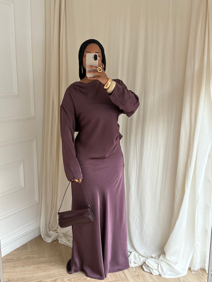 SET JUPE SATIN PRUNE