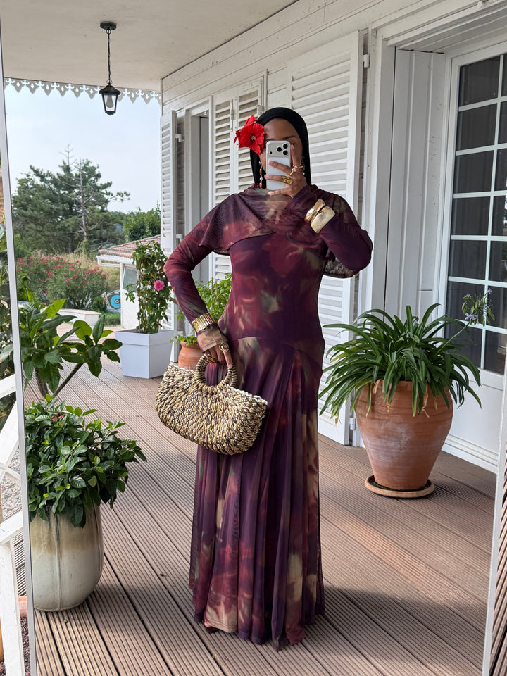 ROBE IMPRIMÉE DRAPÉE LUXE MARRON
