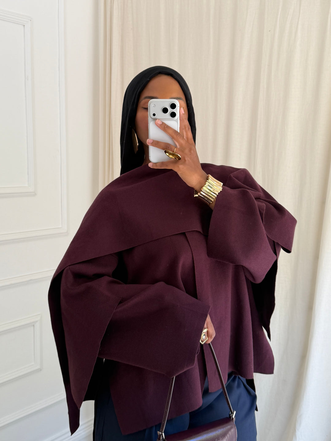 PULL OVERSIZE A CAPE BORDEAUX