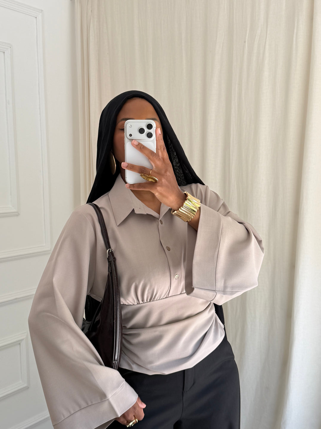 BLOUSE CINTRÉ BOUTONS TAUPE