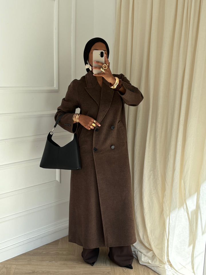 MANTEAU LONG EN LAINE HANDMADE MARRON