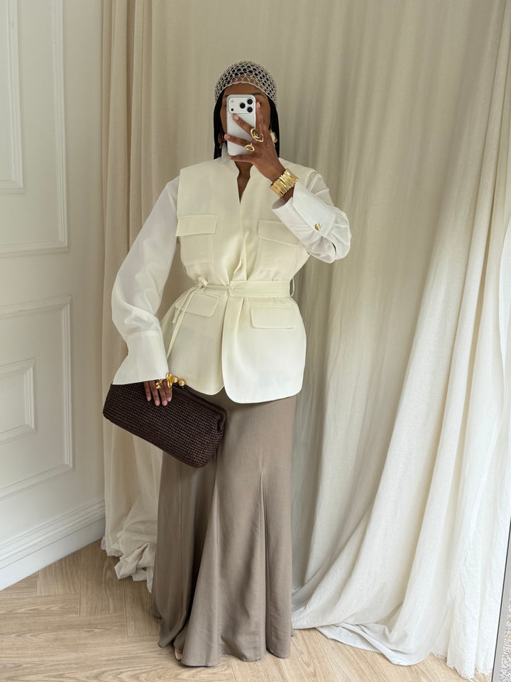 BLAZER SANS MANCHES LIN BLANC