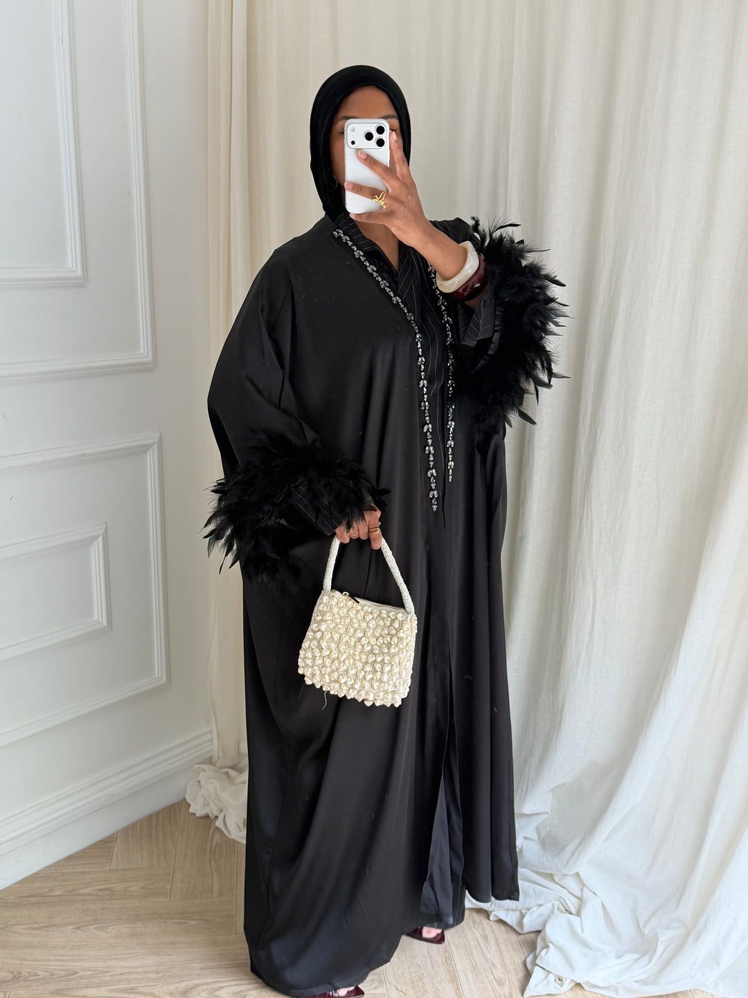 KIMONO STRASS ET PLUME NOIR
