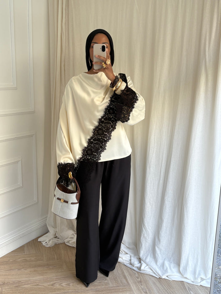 BLOUSE DENTELLE CAPE BICOLORE CRÈME