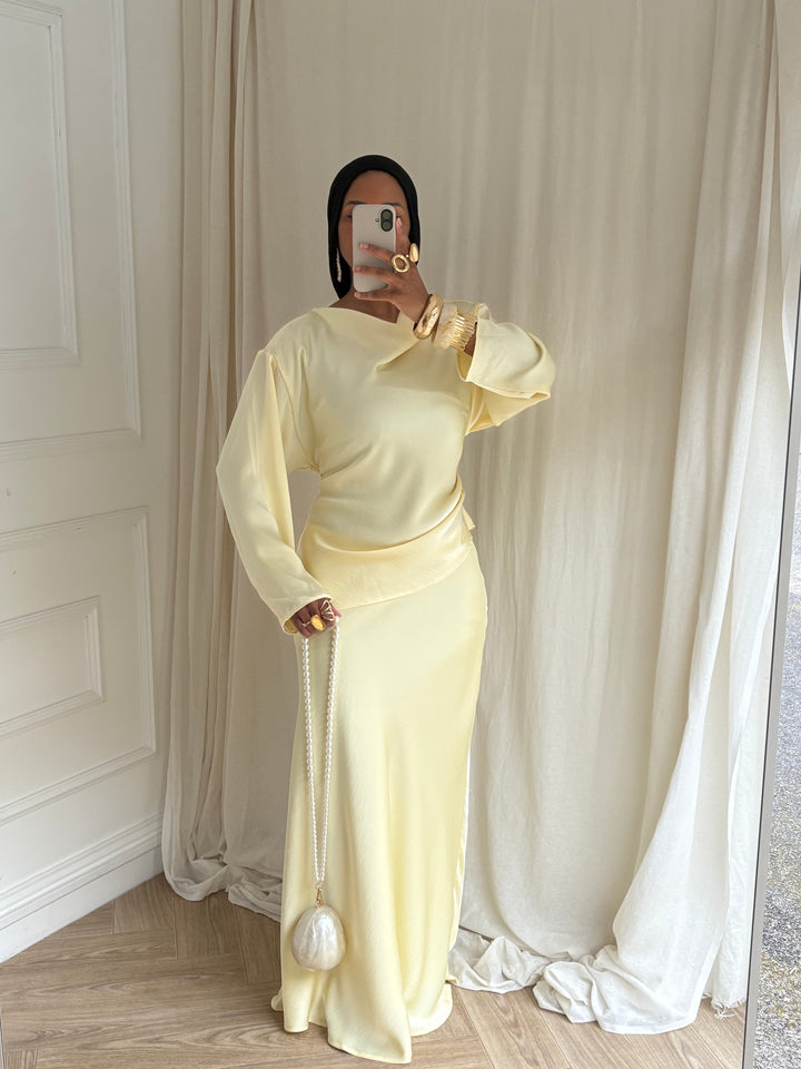 SET JUPE SATIN JAUNE