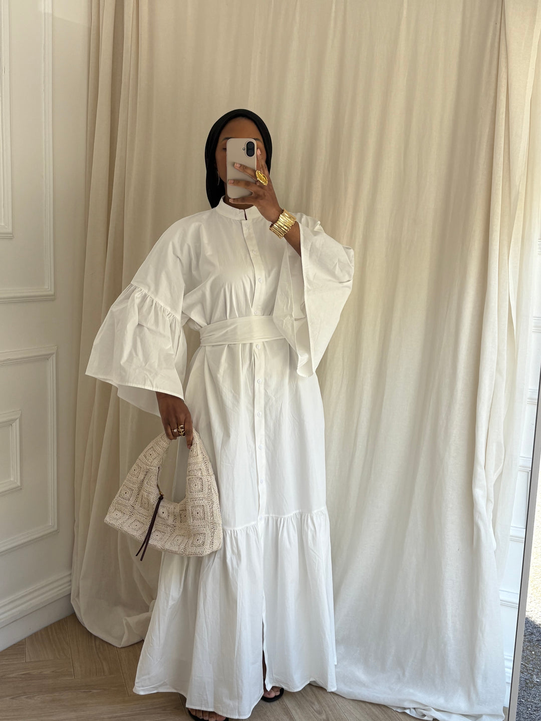 ROBE COTON À CEINTURE BLANCHE
