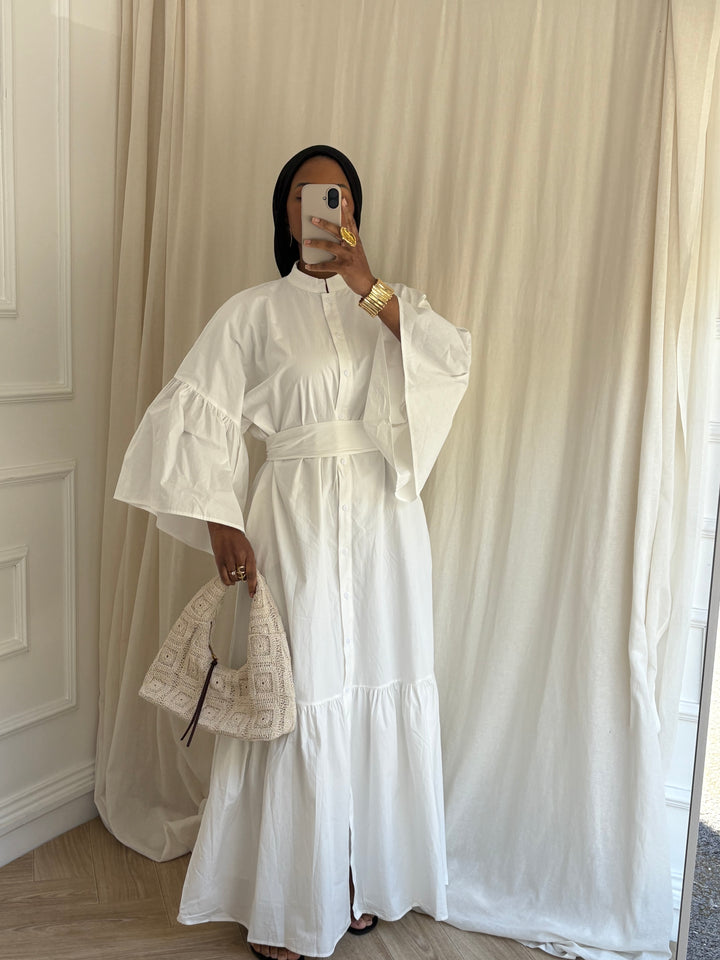 ROBE COTON À CEINTURE BLANCHE