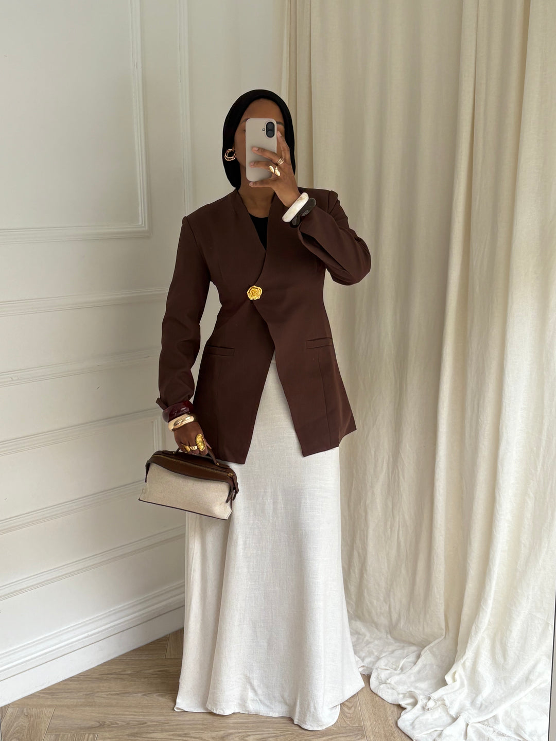 BLAZER CINTRÉ BOUTON OR MARRON