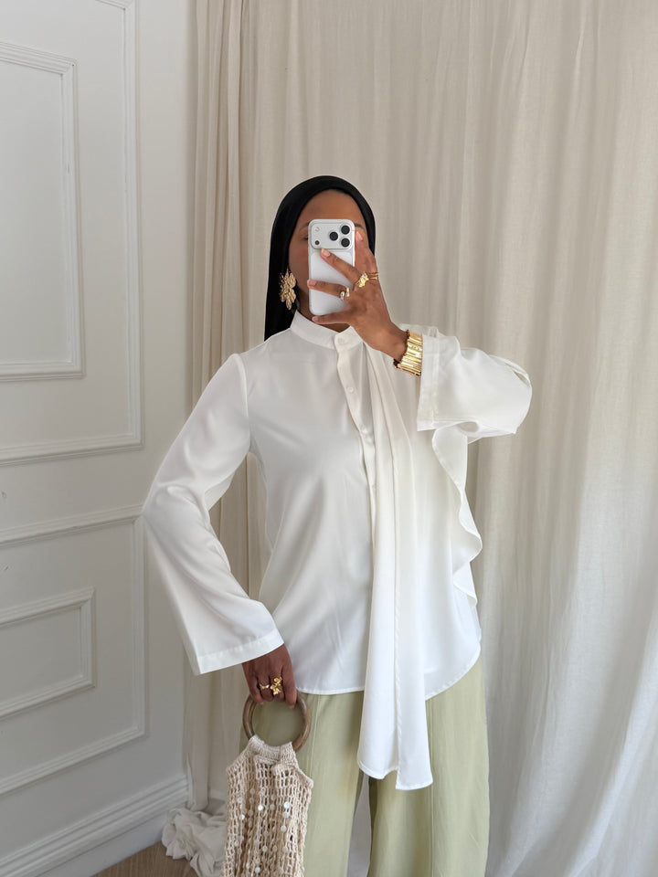 BLOUSE SATIN CAPE BLANC