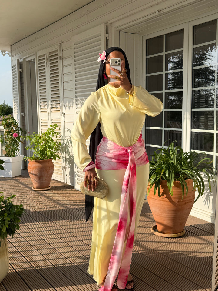 ROBE SÉLÈNE JAUNE ET ROSE