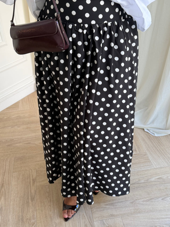 JUPE COTON À POIS NOIRE