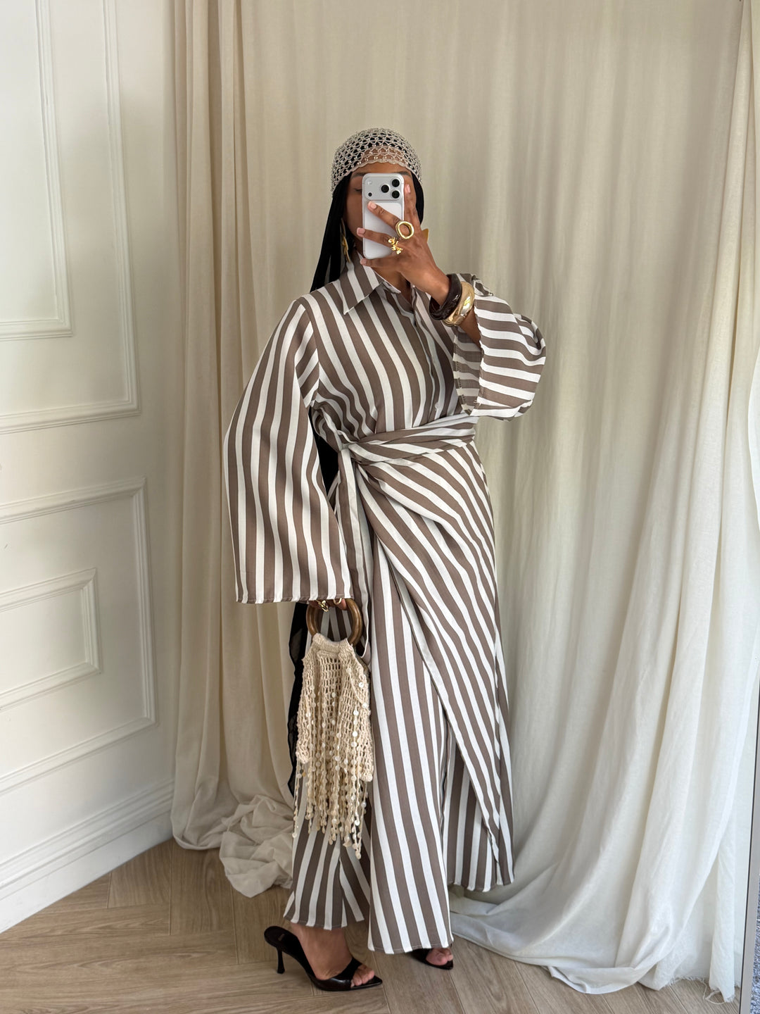 ROBE À RAYURES MAELYS TAUPE