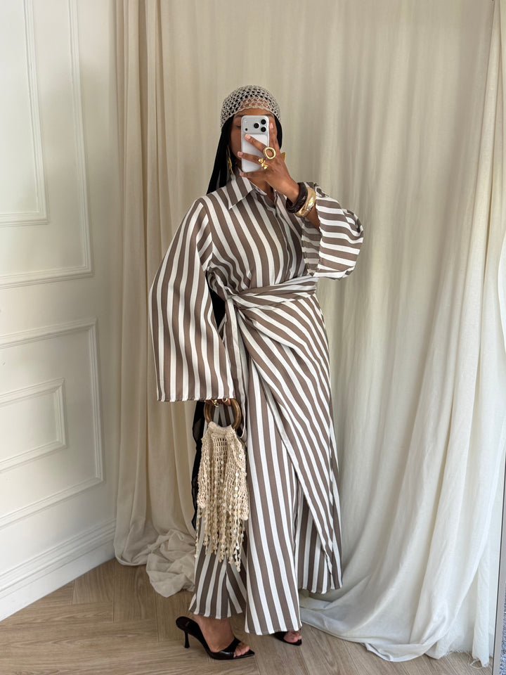 ROBE À RAYURES MAELYS TAUPE