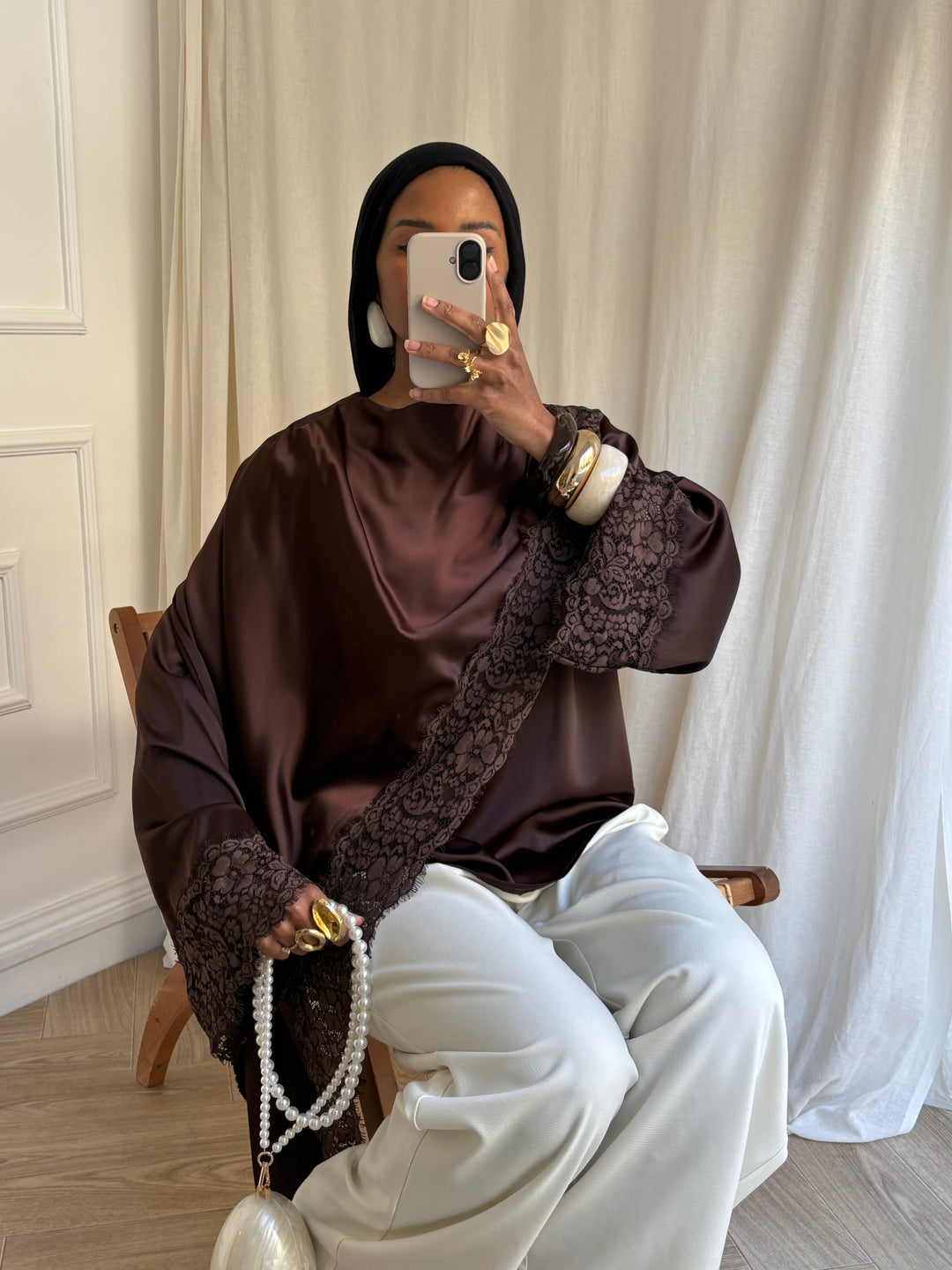 BLOUSE DENTELLE CAPE CHOCOLAT