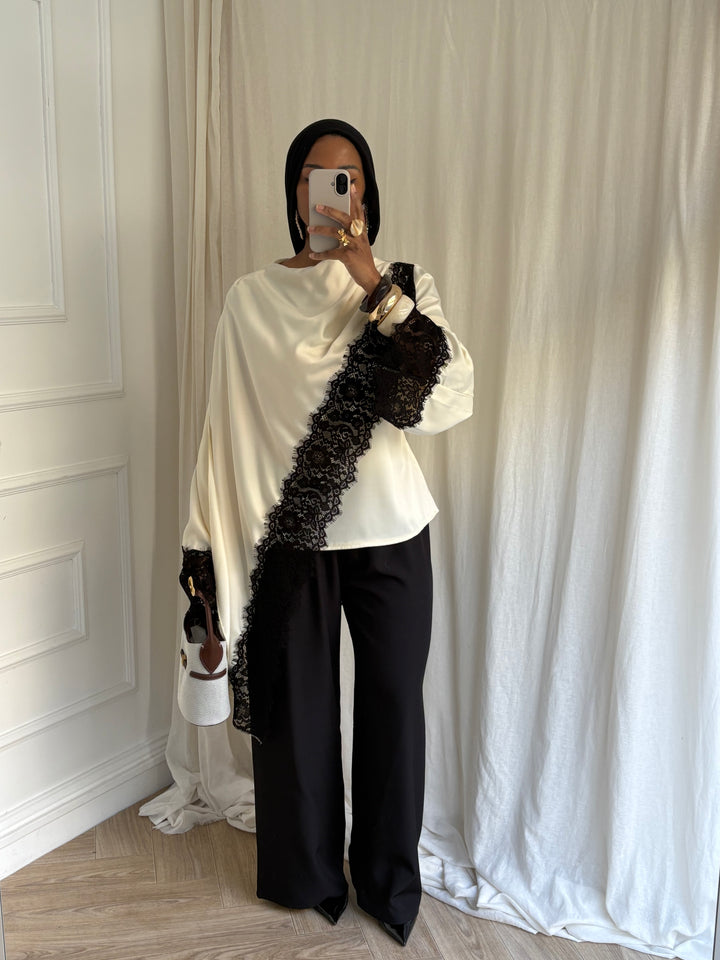 BLOUSE DENTELLE CAPE BICOLORE CRÈME