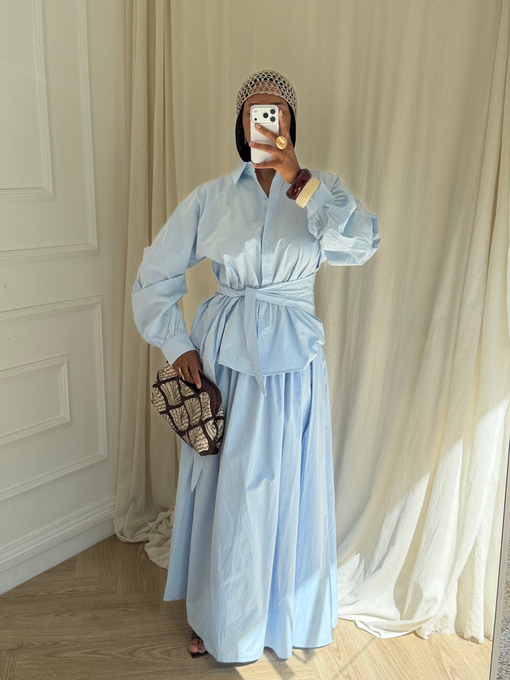 BLOUSE À NOUER COTON BLEU