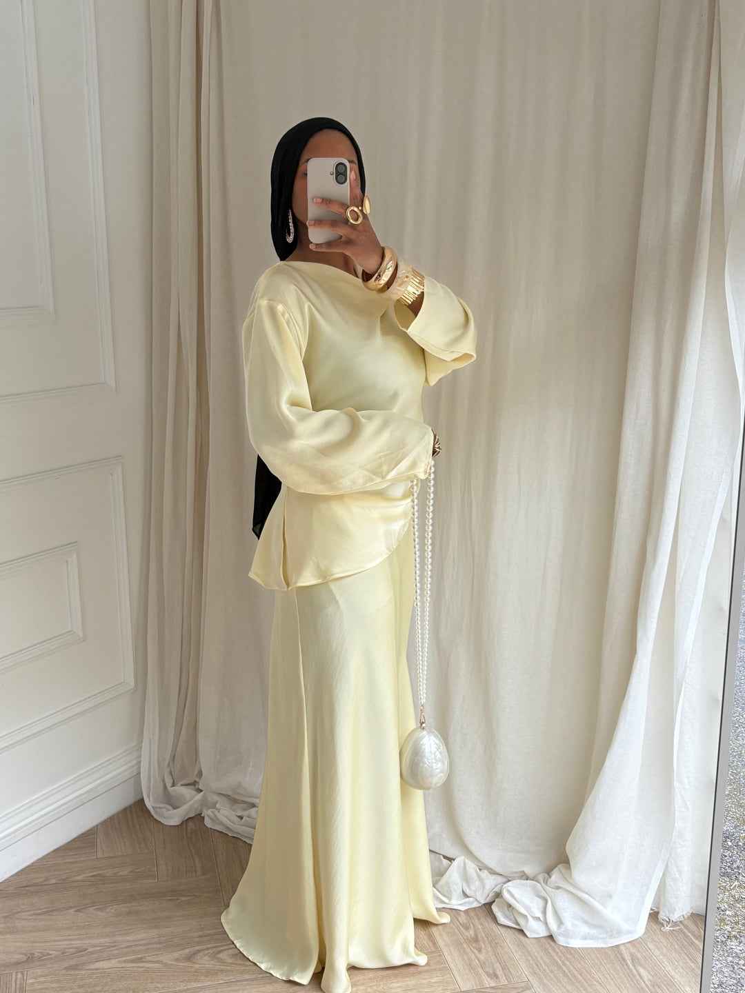 SET JUPE SATIN JAUNE