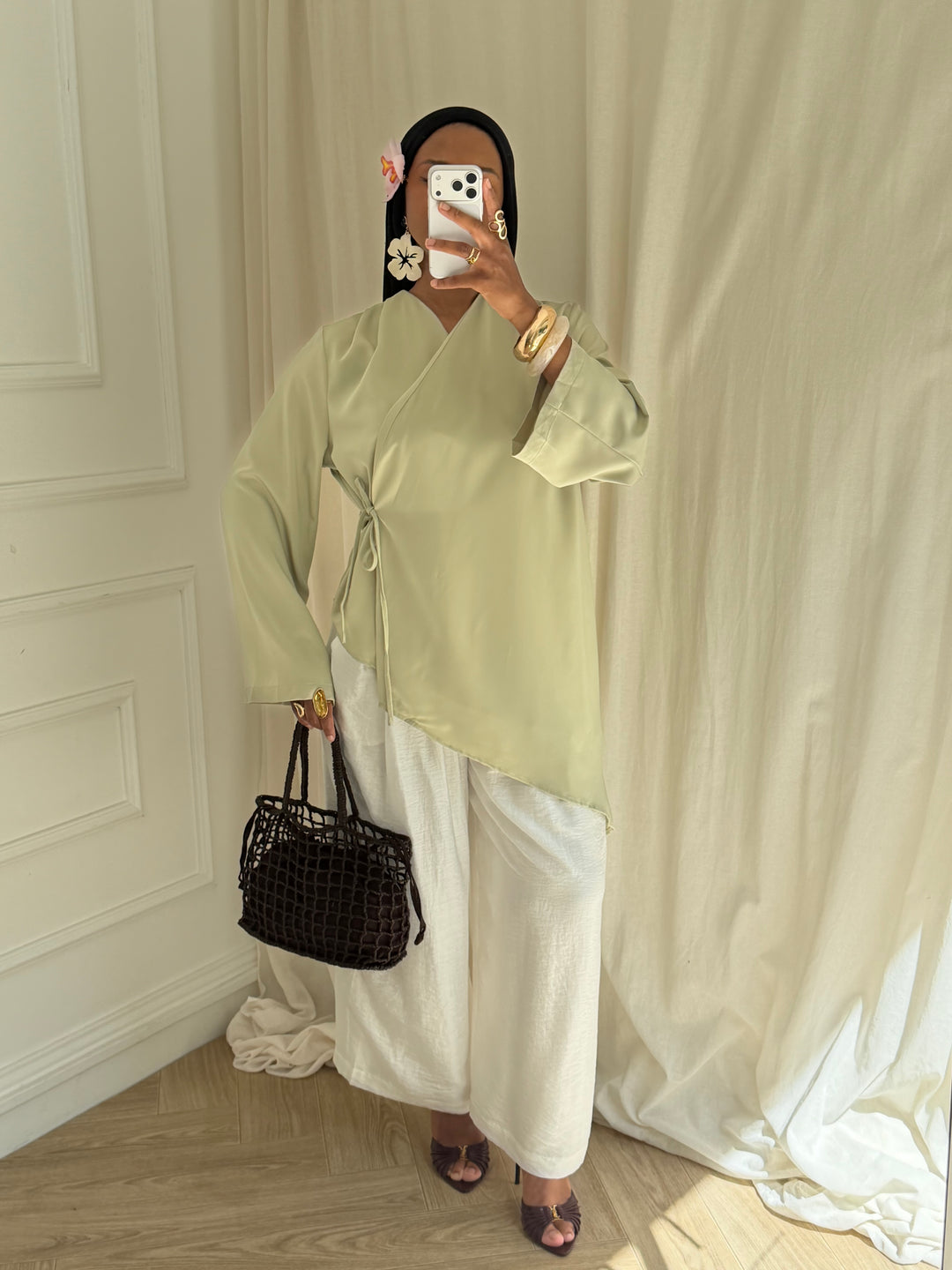 BLOUSE SATIN CACHE CŒUR SUMMER VERT MENTHE
