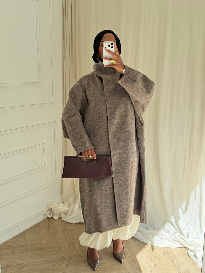 MANTEAU EN LAIN COUSU MAIN- Hanmade Wood coat TAUPE
