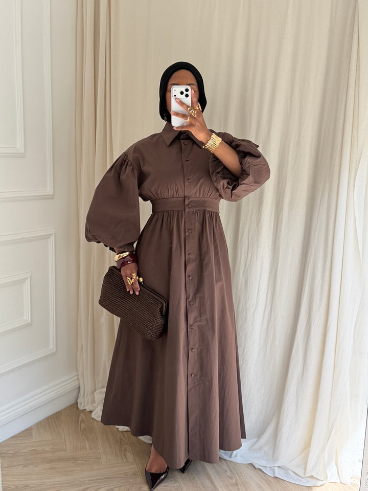 ROBE MANCHE BALLON MARRON