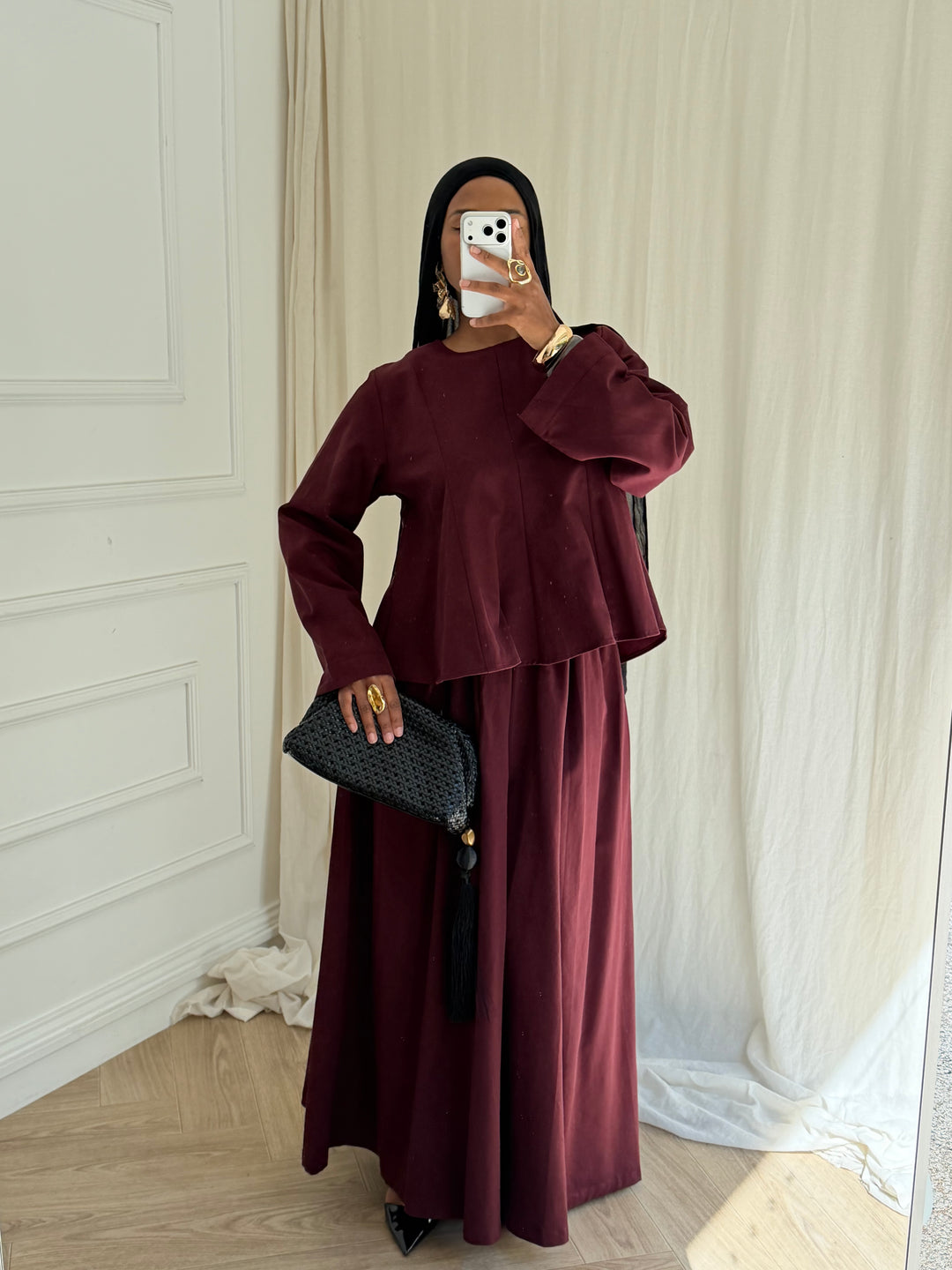 ENSEMBLE JUPE COTON BORDEAUX