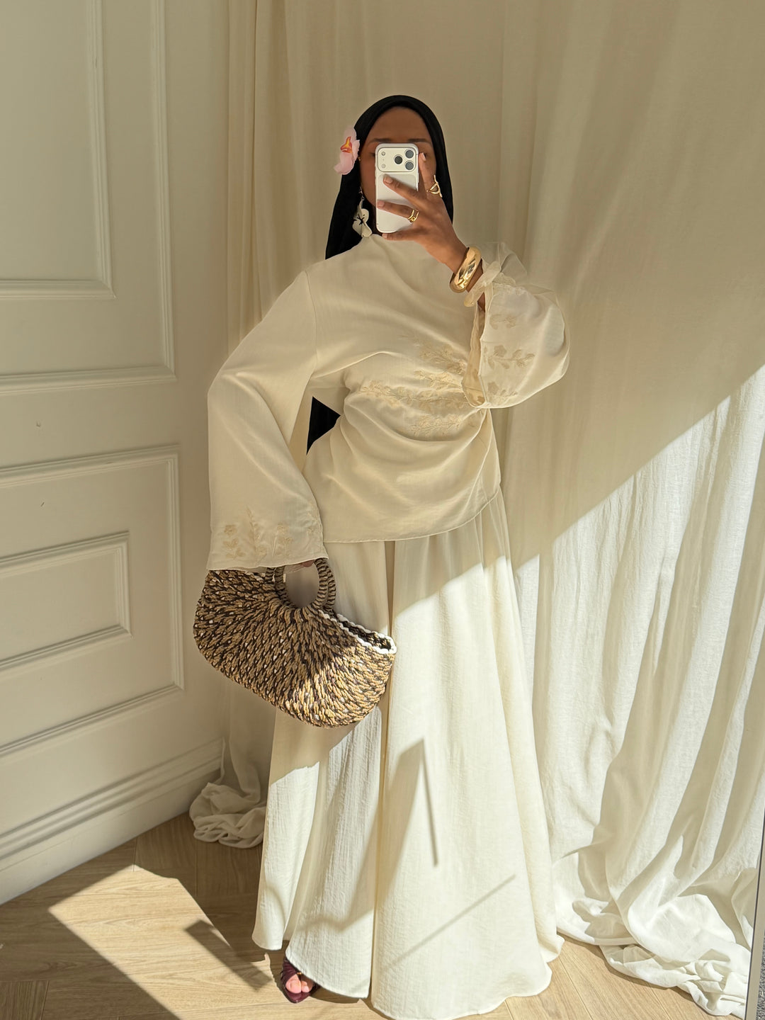ENSEMBLE JUPE BRODERIE BEIGE