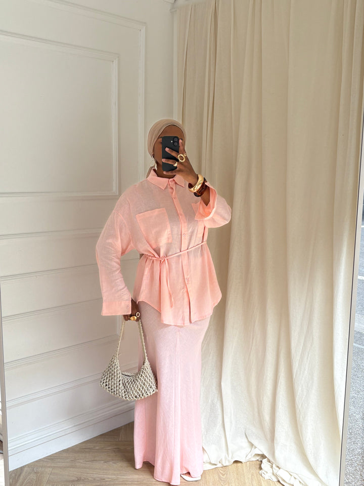 SET LIN JUPE ROSE