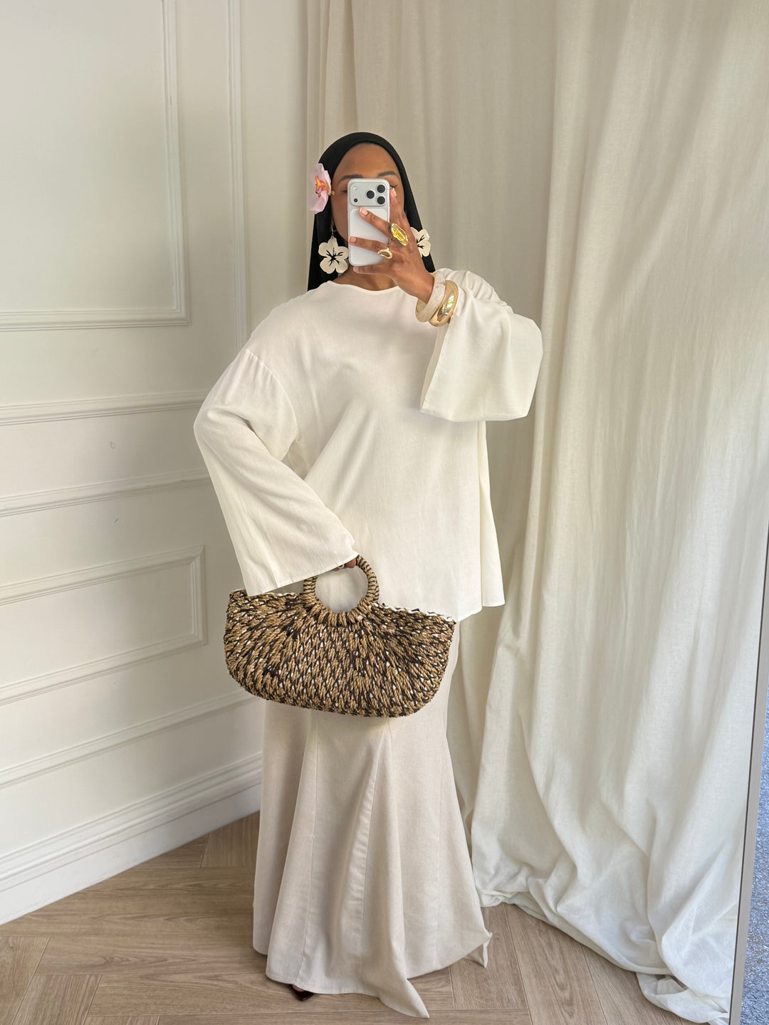 TOP LONG BASIC LIN BLANC