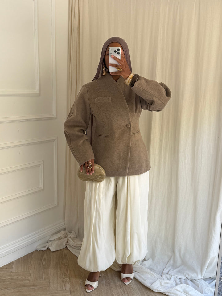 MANTEAU BLAZER PREMIUM LAINE TAUPE