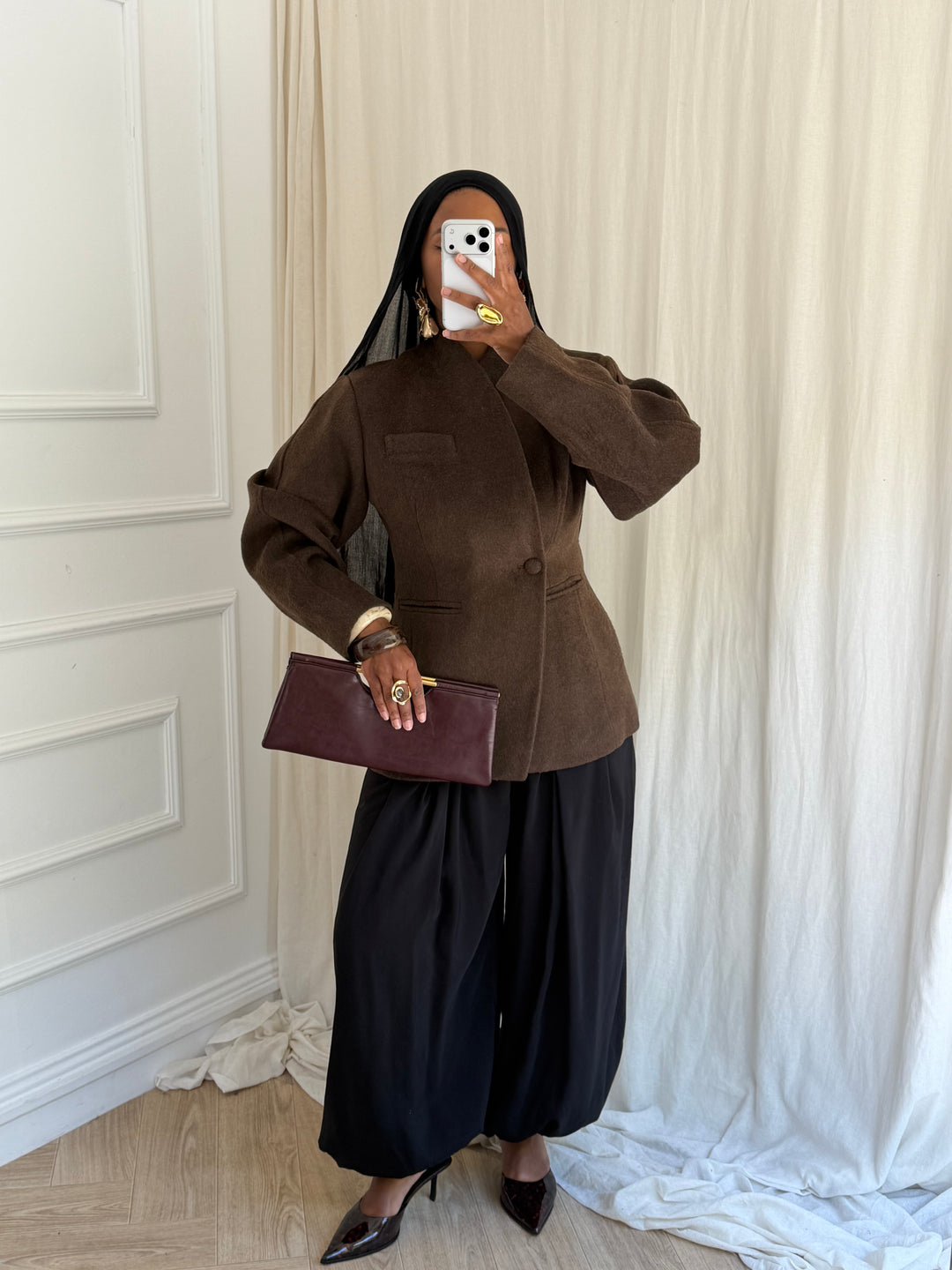 MANTEAU BLAZER PREMIUM LAINE MARRON