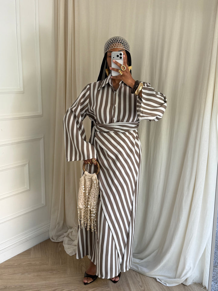 ROBE À RAYURES MAELYS TAUPE