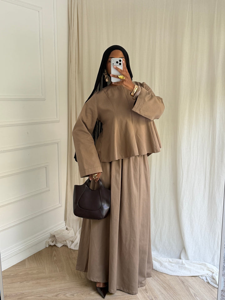 ENSEMBLE JUPE COTON TAUPE
