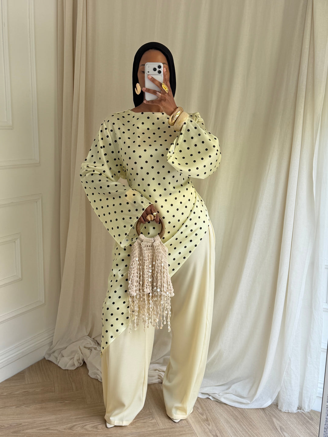 BLOUSE LONGUE À POIS JAUNE