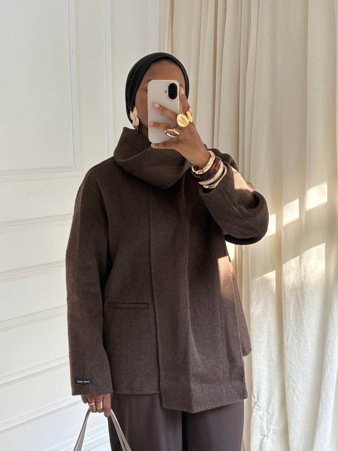 MANTEAU CACHEMIRE ÉCHARPE COUSUE COFFEE