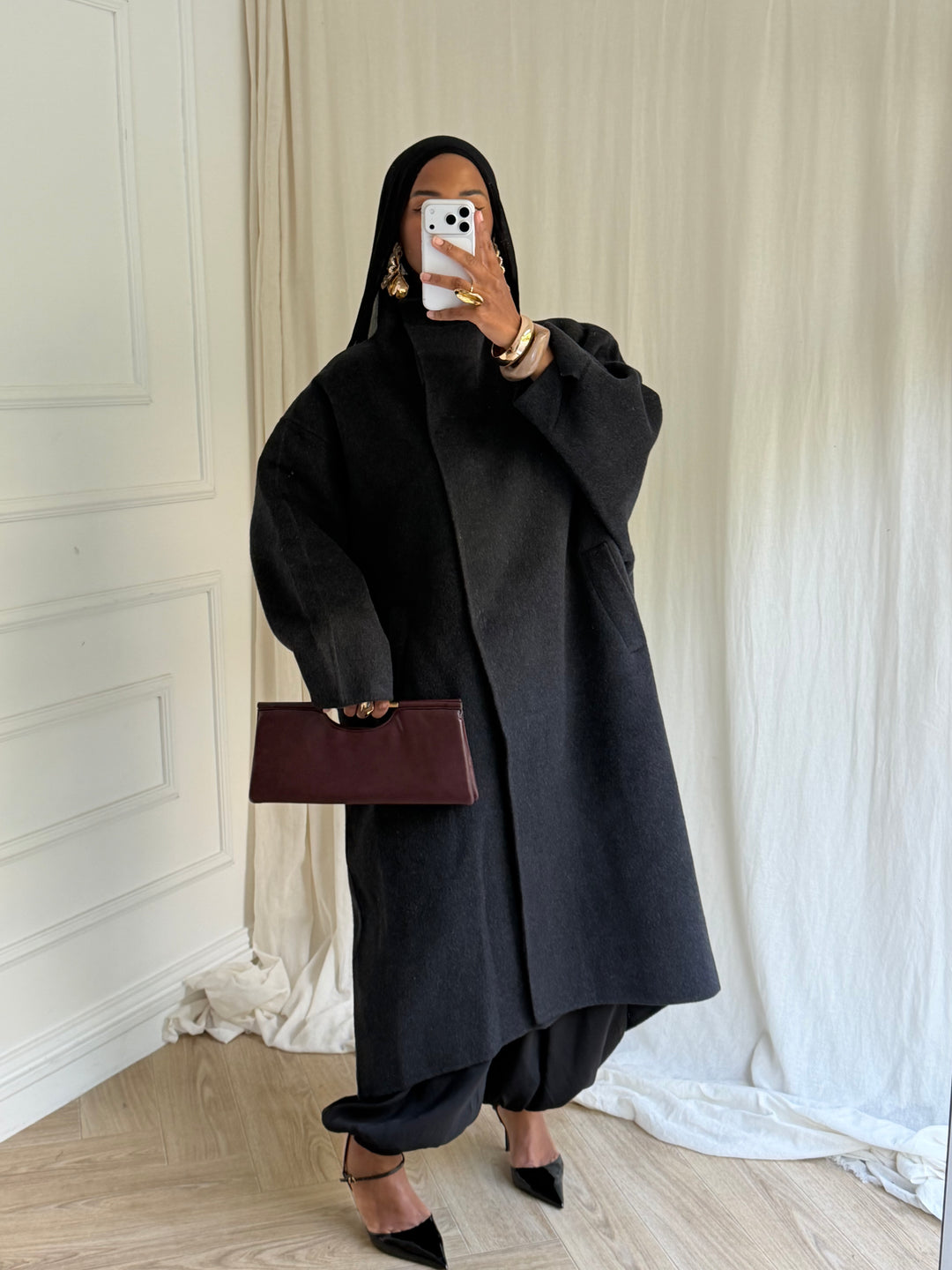 MANTEAU EN LAIN COUSU MAIN- Hanmade Wood coat GRIS FONCÉ